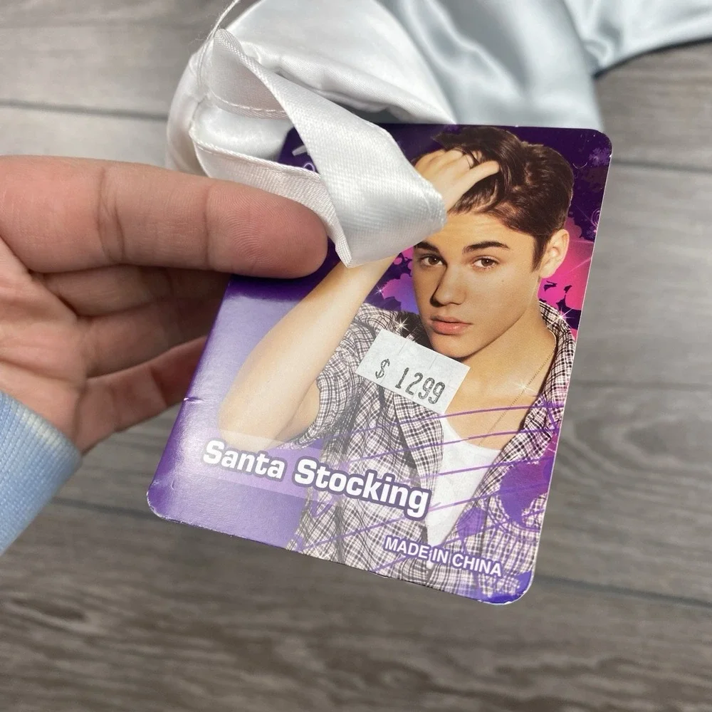 2012 Justin Beiber Christmas Santa Stocking‎ Offical Product Tags